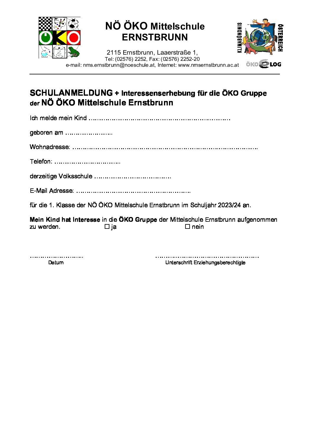 Schulanmeldung 2023 2024